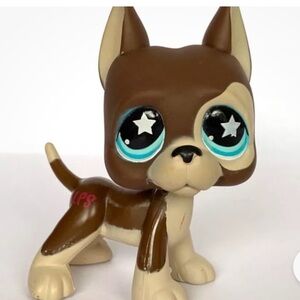 LPS Great Dane Brown and Cream Dog Figurine with cream blue star eyes